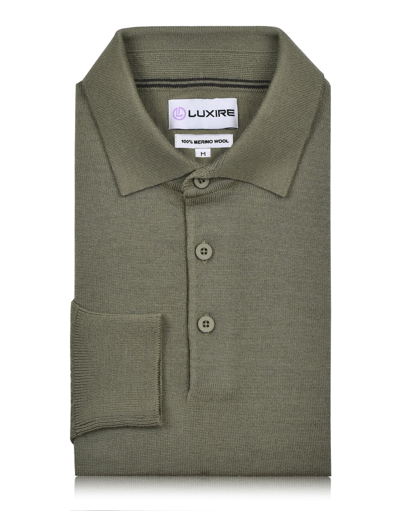 EZS Merino Wool Pale Olive Long Sleeve Polo