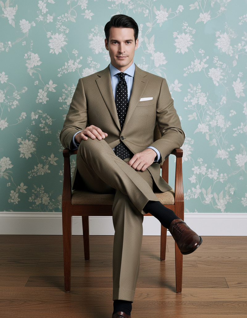 Dugdale Olive Beige Wool Flannel suit