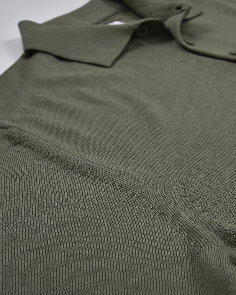 EZS Merino Wool Pale Olive Long Sleeve Polo