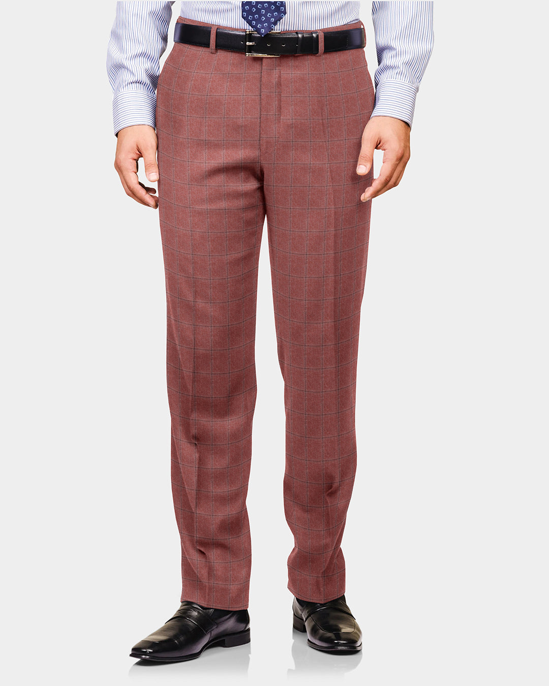 EThomas Dark Salmon Pink Windowpane Checks