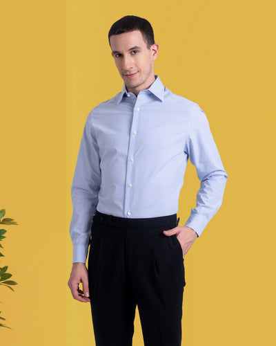 Blue Pin Stripes on White Shirt