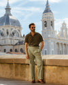 Pleated Pistachio Green Cotton Twill Pant