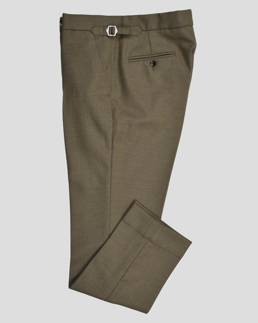 Dugdale Olive Beige Wool Flannel Dress Pant