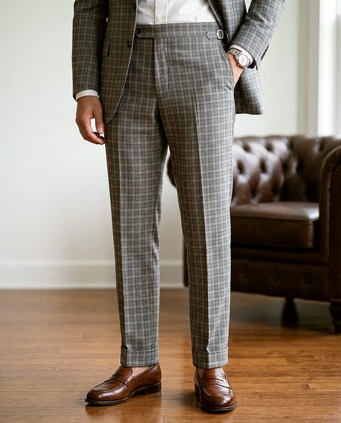 Scabal Linen Olive Green Tattersall Checks Pants