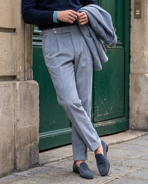 Modrone Corduroy Seersucker Bluish-Gray -8 Wale