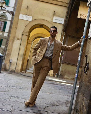 Linen Fresco Golden Brown Double Breasted Suit