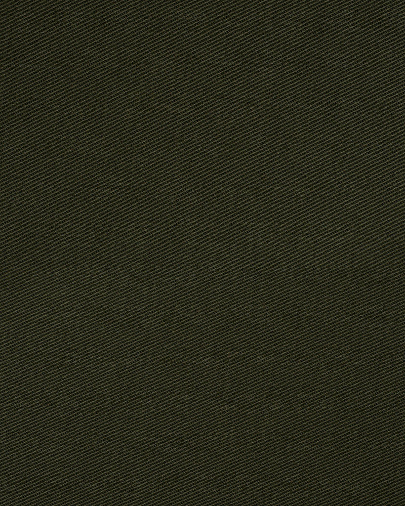 Close up view of custom Genoa Chino pants for men by Luxire in olive green