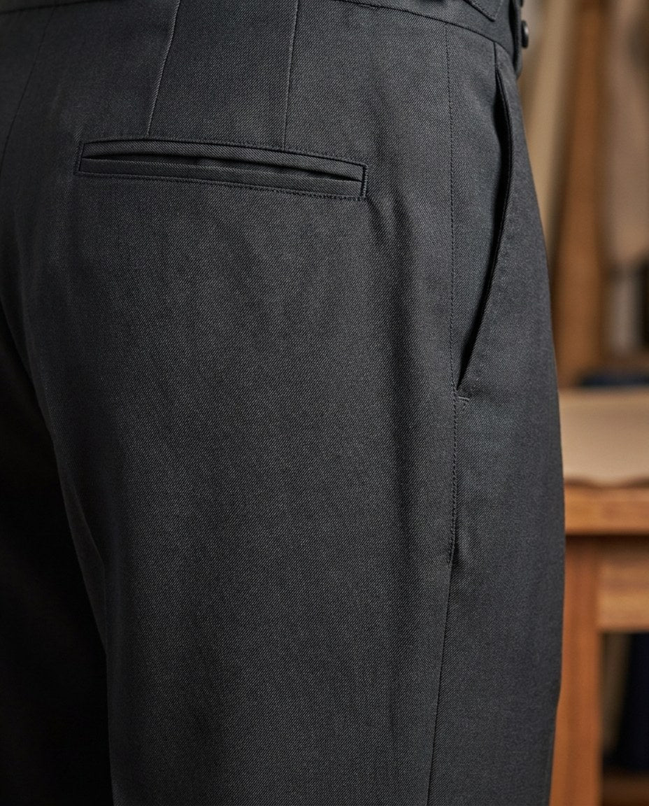 Dark Charcoal Grey Twill Pant - 3