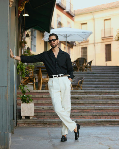 Pleated Cream Linen Pant