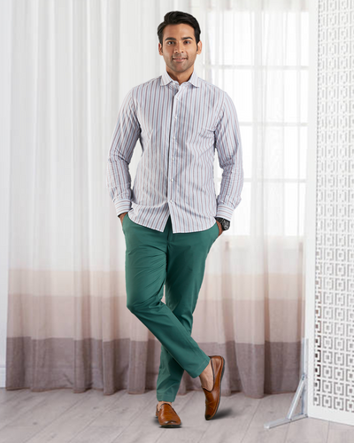 Maroon Blue On White Classic Oxford Shirt