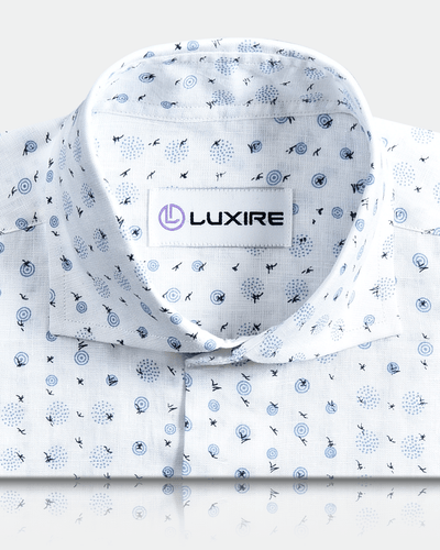 Linen: Blue Printed Birds On White
