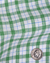 Linen: Green Blue Checks On White
