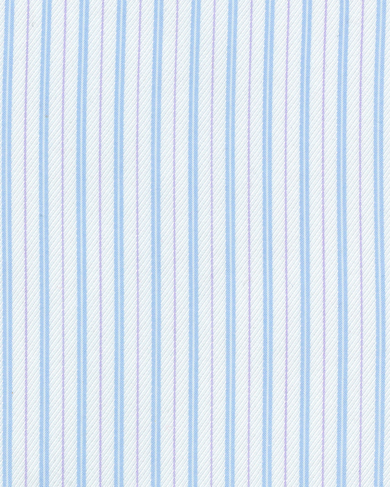 Muave Blue Stripes on White Silk