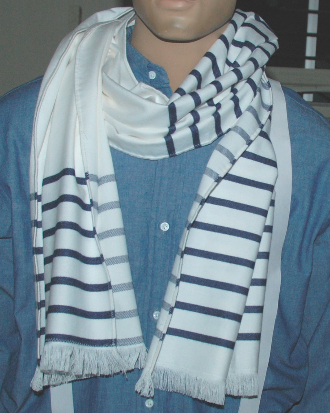 Flannel Scarf - Navy Stripes on White